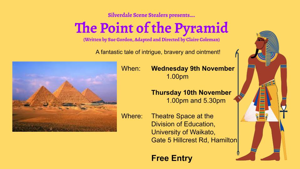 AB53EFFC-EC01-4AC9-9D75-74C101F494BC.jpeg
After the interruptions of Covid cancelled any productions last year.
Silverdale Scene Stealers proudly presents….
The Point of the Pyramid ... the arts are alive with the sound of Egypt