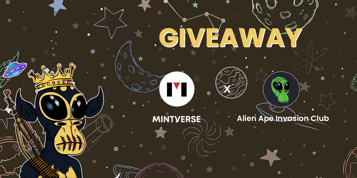 👀 Mintverse x Alien Ape Invasion Club Giveaway
🏆 We are giving away 1 NFT WL from <a href="/AlienApeIC/">Alien Ape Invasion Club</a>❗️

🍀1 winner 🚀
👉To enter:
1️⃣Like/Retweet
2️⃣Follow <a href="/AlienApeIC/">Alien Ape Invasion Club</a> &amp; <a href="/Mintverse_/">Mintverse｜0% Trading Fees</a>
3️⃣Tag 2 friends

🕙Ends in 24hs!
#giveaway #wl #FreeMint #Mintverse #NFT #web3