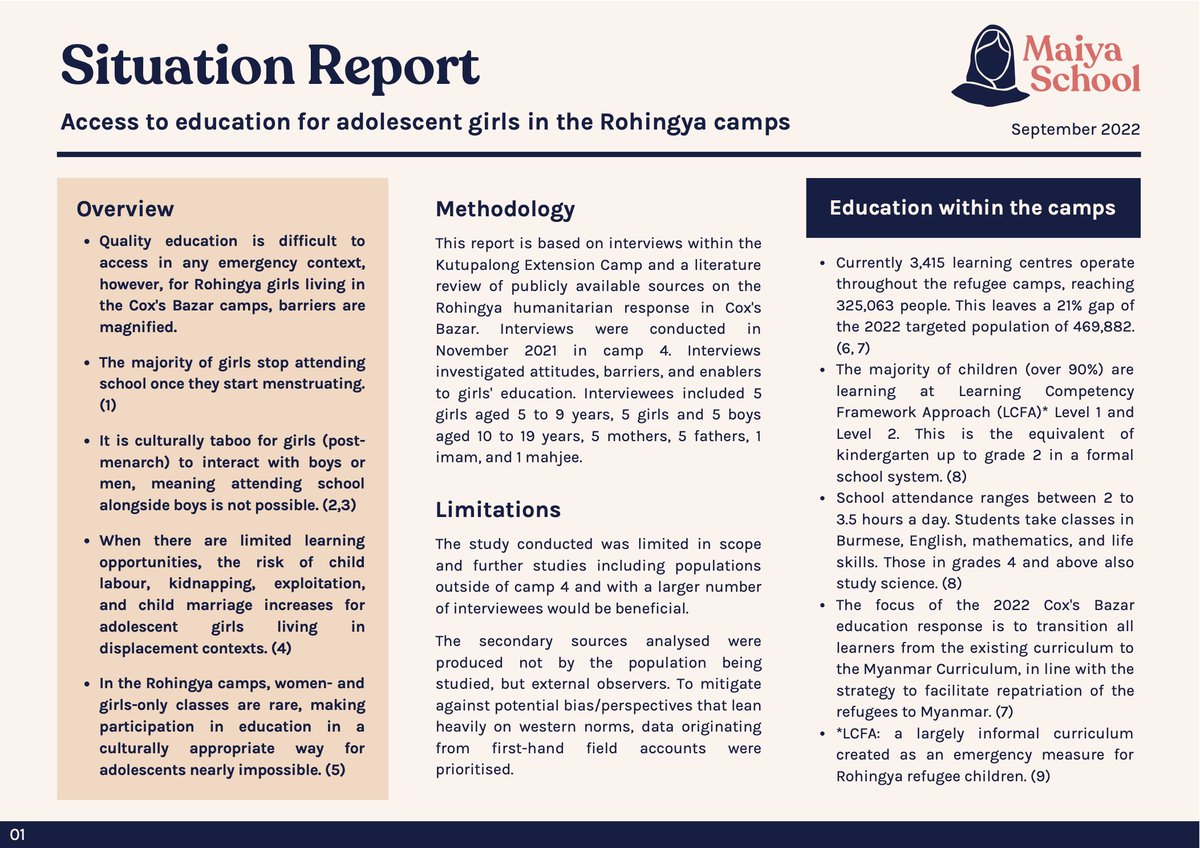 #Rohingya | Situation Report: Access to education for adolescent girls in the Rohingya camps.

Access the full report here: static1.squarespace.com/static/618c381…