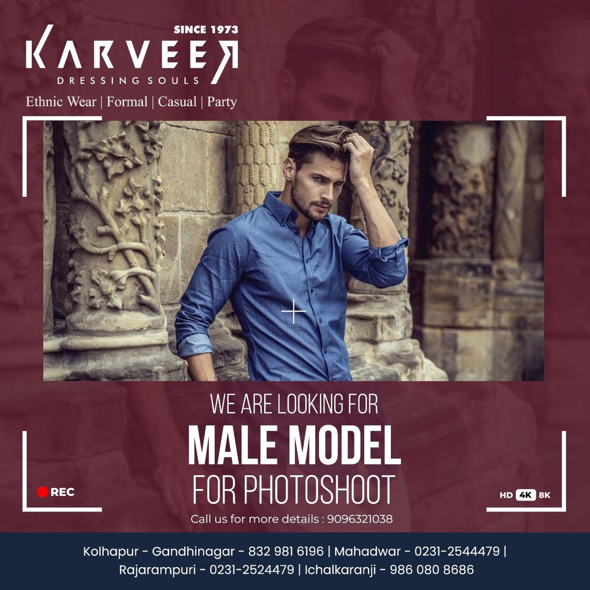 KarveerCreation's tweet photo. "WE ARE LOOKING FOR MALE MODEL FOR PHOTOSHOOT"

For More Details Call us:-
📌Kolhapur: Gandhinagar - 8329816196,
📌Mahadwar Road - 0231 - 2544479,
📌Rajarampuri - 0231 - 2524479
📌Ichalkaranji - 9860808686
📌Karnataka - 7077073004

#Karveercreation #Sherwani #MenStyle #menswear https://t.co/bAZPMlW5Mg
