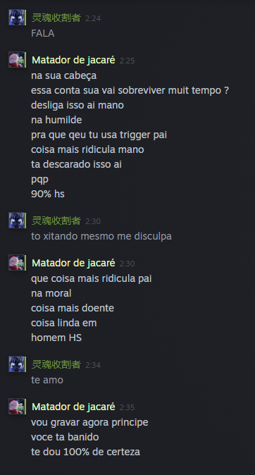 GG GENTE foi banido pelo matador de jacare de gamersclub NAO  DA obrigado a tudos ai  VO o traficar o roubar  carro de novo obrigado a tudos