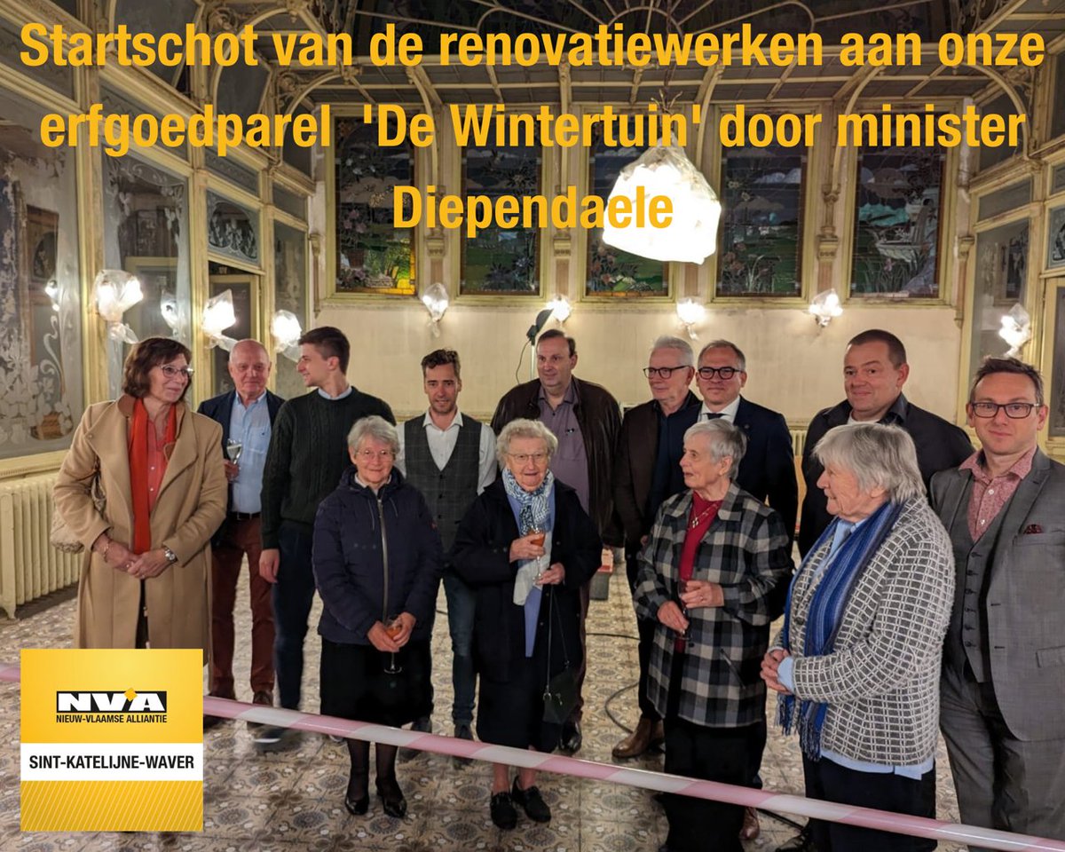 NVA_SKW's tweet photo. Over een mijlpaal gesproken voor ons historisch erfgoed Wintertuin in onze gemeente! Gisteravond gaven we samen met de zusters Ursulinen, Kempens Landschap en minister @MDiependaele het officieel startschot voor de renovatiewerken! #SKWLeeft #Wintertuin #sintkatelijnewaver https://t.co/C1H4YT0Tfw