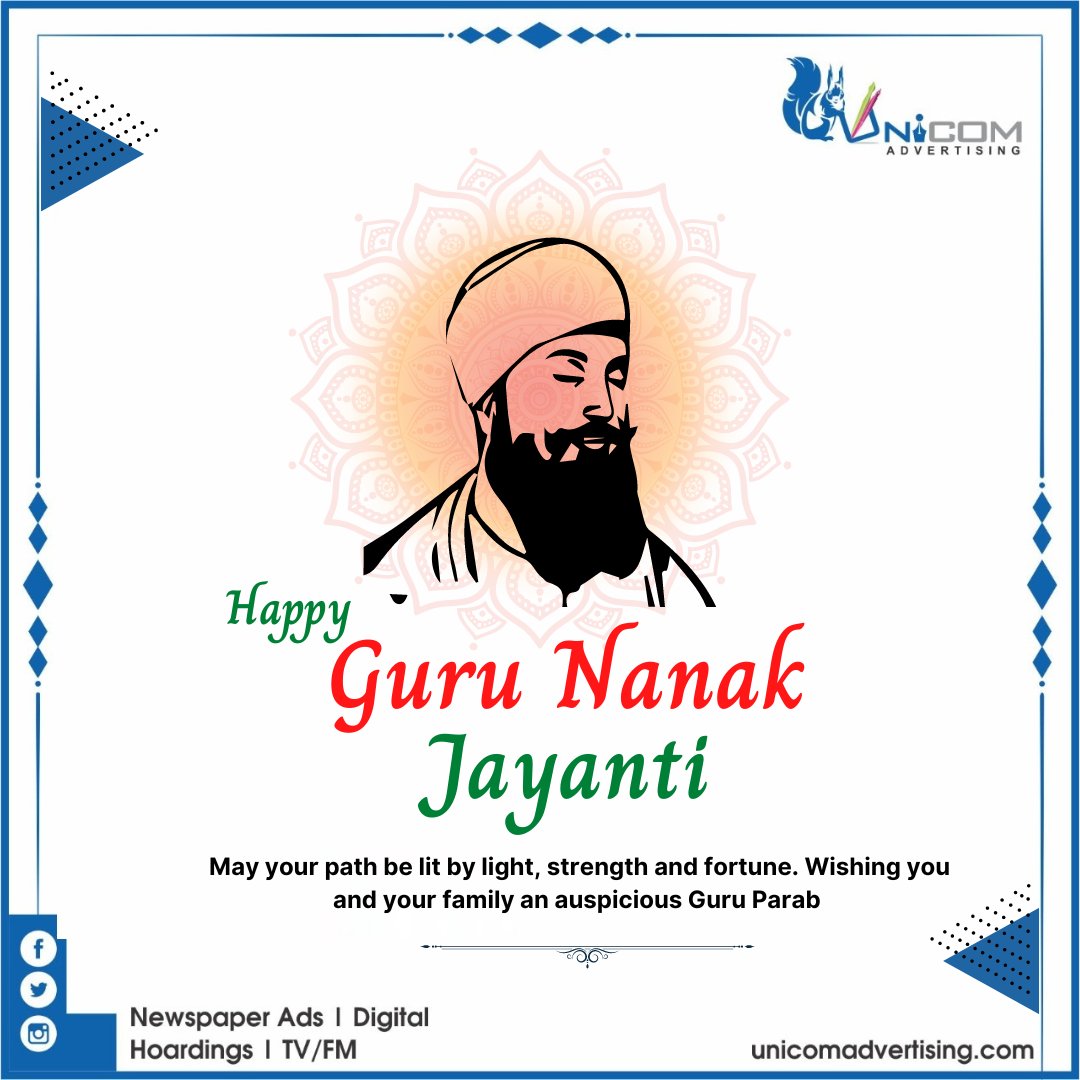 theunicom's tweet photo. Guru Nanak’s teachings form the core values of a progressive and peaceful society. On His Birth Anniversary, Unicom Advertising wishes everyone a happy and blessed Guru Nanak Jayanti!

#GuruNanak #GuruNanakJayanti #Gurpurab #unicom https://t.co/N0niclqVjs
