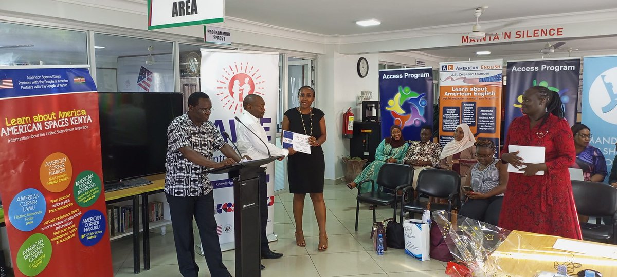 Presentation of certificates to Awesome Ladies during the Academy for Women Entrepreneurs program Pitching competition at the American Corner Mombasa for the best 10 Business Ideas and Concepts.
Hongera Awesome Ladies