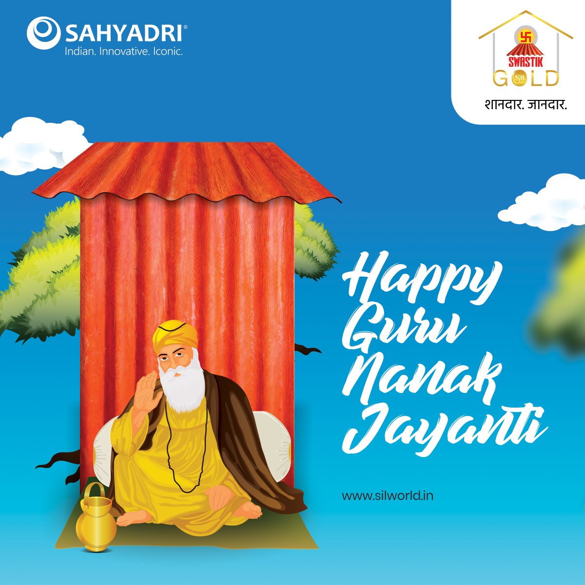 Sahyadriltd's tweet photo. May Guru Nanak Dev Ji inspire you to achieve all your goals, and bless you with peace and bestow you with eternal joy and happiness.

#sahyadriindustriesltd #gurunanakji #gurunanaksahib #ecopro #fibrecementboard #swastikroof #corrugatedroof #ecofriendly  #GuruNanakJayanti https://t.co/pQYWiZlY8k