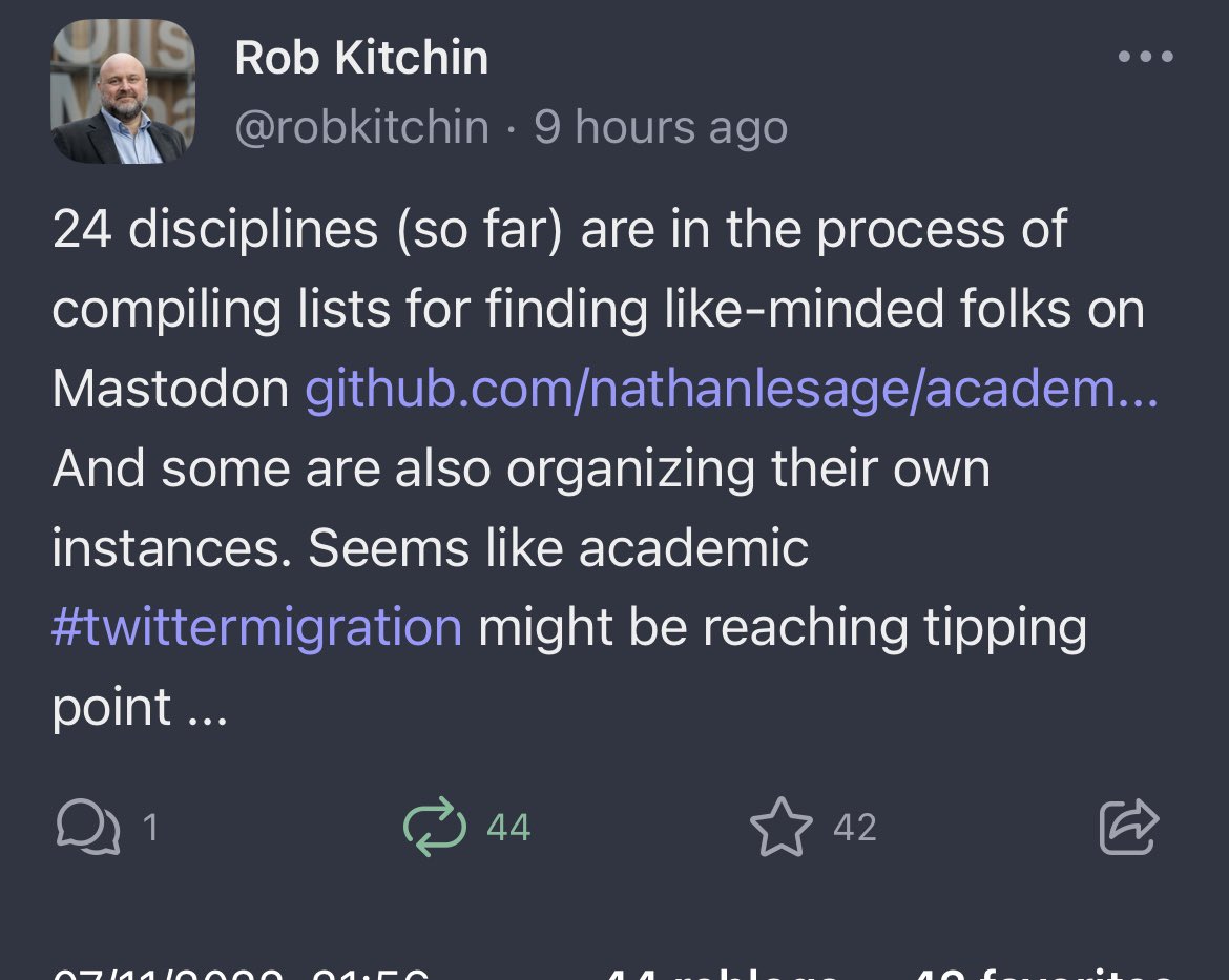 claesdevreese's tweet photo. 💥When you do the #TwitterMigration to #Mastondon …
1️⃣add your Mastodon handle to your twitter account name,
2️⃣pin your *transition tweet*,
3️⃣check out the many #commodon #poliscidon etc lists in the make to find your #AcademicTwitter friends (ht @RobKitchin) ⬇️
See y’all 👋🏼 https://t.co/sKmN9S7YBi