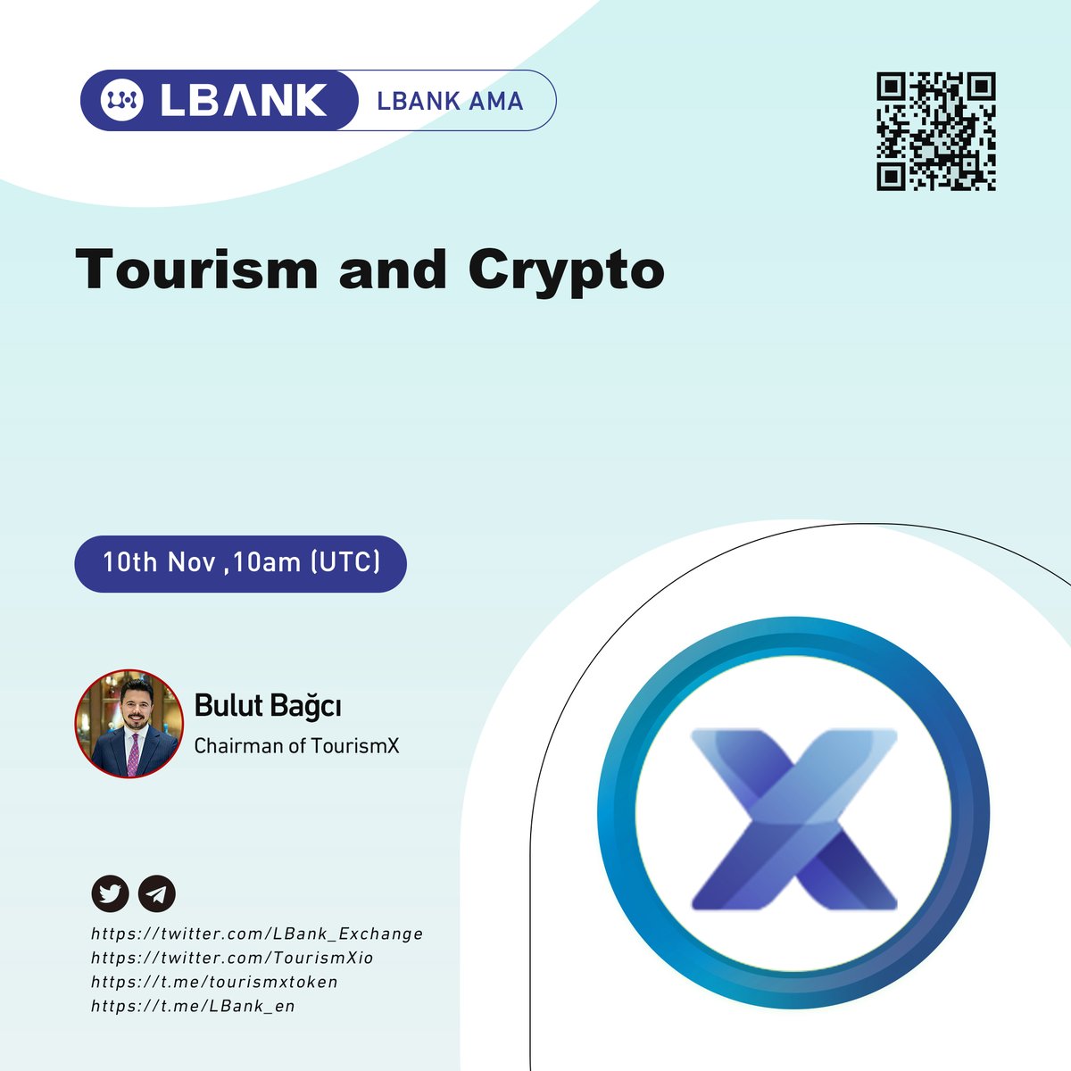 📞Upcoming AMA with $TRMX team <a href="/TourismXio/">TourismX</a>

🎙Speaker: Bulut Bağcı, Chairman of TourismX

⏰Time: 10th November 10am (UTC)

📍Venue: t.me/LBank_en

🎁Reward: $2,000 TRMX

👉Join the Campaign: bit.ly/3fKKXLp

#crypto #LBankAMA