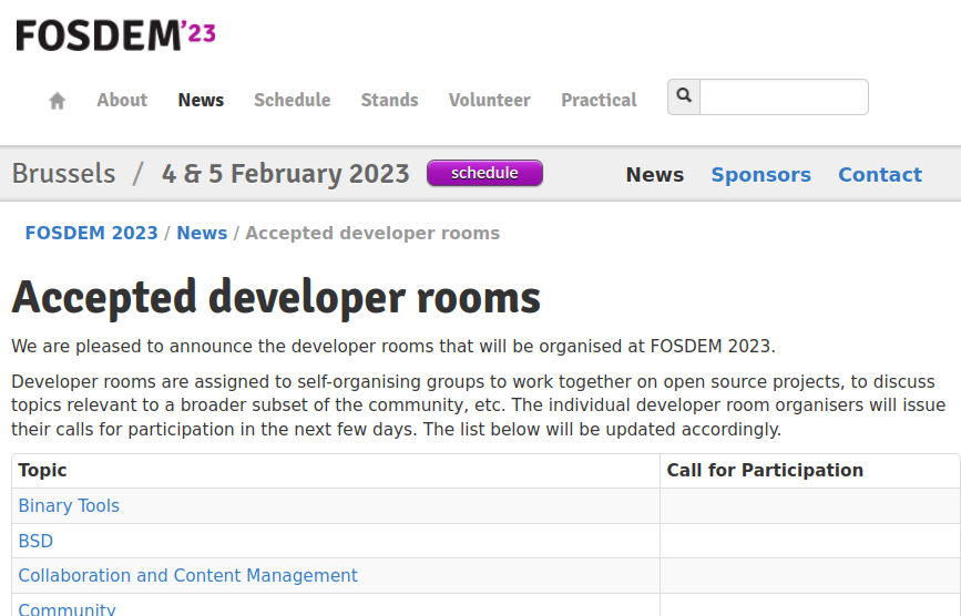 That new: #FOSDEM 2023 will have a "#Kernel Devroom": fosdem.org/2023/news/2022…

A CfP is expcted soon. 

Thx for you initiative, <a href="/brau_ner/">Christian Brauner</a>!
mastodon.social/@brauner/10930…