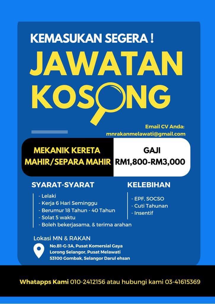 eroqusnizo's tweet photo. 🔊🔊🛑BERITA GEMBIRA 🛑 🔊🔊

*ANDA MAHIR DALAM MEMBAIK PULIH PELBAGAI JENIS KENDERAAN ?*

ANDA

✔️ Solat 5 waktu
 ✔️Disiplin yang baik
✔️ Sihat tubuh badan
✔️ Terima arahan
✔️ Gaji dan elaun boleh mencapai RM1,800-RM3,00
✔️ EPF &amp; SOCSO 
✔️ Lesen kereta https://t.co/rDu2EaKluW