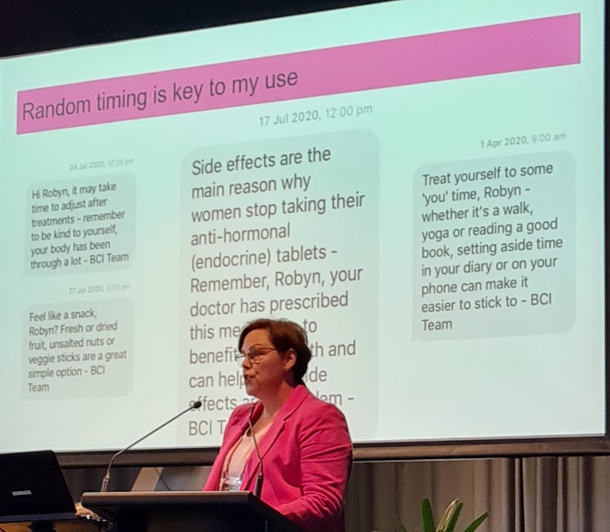 ShakiraOnwuka's tweet photo. Anna tells us about her breast cancer trial, EMPOWER-SMS. Texting patients is quite effective and acceptable, especially when you co-design them. Love that her participant Ms Robyn Kelly could share how it helped her 💘 @ACTA_org #ACTAASM @DrAnnaSingleton https://t.co/4r9wQ9FHzu