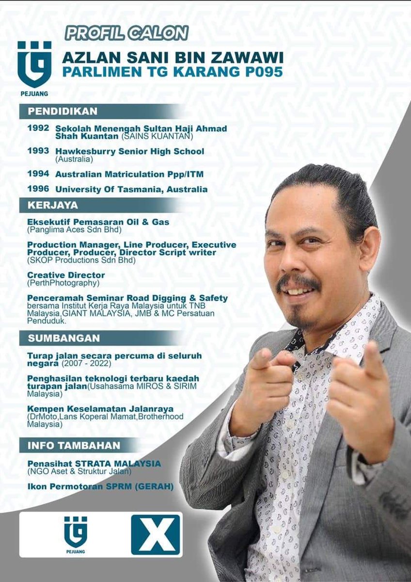 PejuangRasmi's tweet photo. Profil calon Pejuang bagi kawasan parlimen P095 Tanjung Katang, Azlan Sani Zawawi atau nama popularnya Lando Zawawi Brotherhood. https://t.co/s487rh2i1T