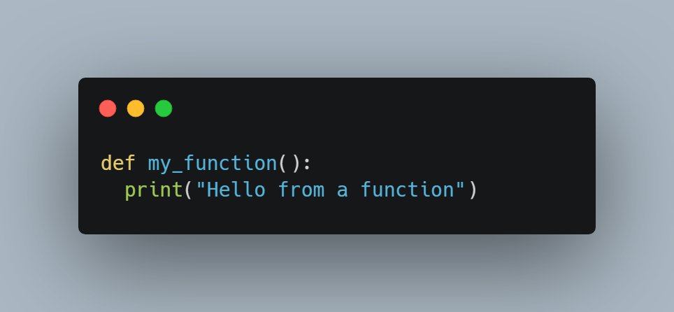 DanKornas's tweet image. Day 8 of #60daysOfMachineLearning

🔵 Python Functions

• A function is a block of code that only runs when it is called.
• You can pass data, known as parameters, into a function.
• A function can return data as a result.

🧵 Here is how to work with functions 👇