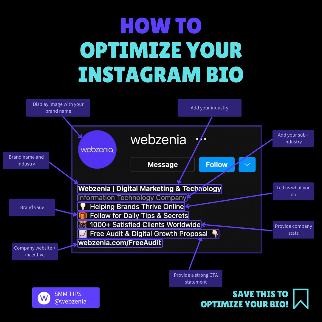 webzeniacom's tweet photo. Are you struggling with your Insta bio? We got you covered. Sometimes a few tweaks come a long way.

#industrysecrets #digitalmarketing #digitalmarketingindia #designhacks #marketing #cta #instagrammarketing #instagram #instabio #marketinghacks #digitalmarketingsecrets https://t.co/mHl0LXn3tX