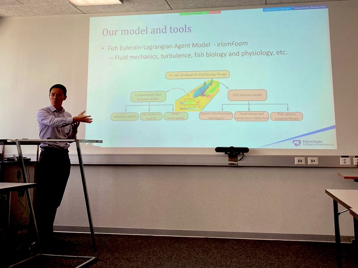 VAW_hydraulics's tweet photo. Thank you Professor @Xiaofeng_Liu19 for a great presentation on #ecohydraulics modeling for river restoration! Simulations of fish behavior in #fishladders were like magic! https://t.co/vR40jfV3MB