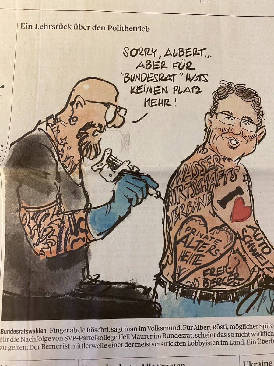 Décidément, le candidat UDC au Conseil fédéral Albert Rösti ne parvient pas à se départir de son image de superlobbyiste! (Caricature de Schaad dans le TA)