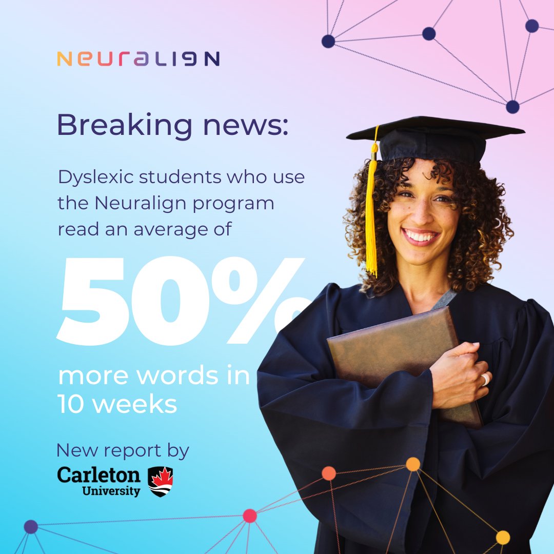 Neuralign's tweet photo. @Carleton_University announced in a ground-breaking report that #dyslexic students who use the Neuralign program improve their #reading by an average of 50% more words in 10 weeks.
Learn more @Neuralign.org #readingdisabilities #cognitiveresearch #readingsolution #dyslexia https://t.co/4Y3DOleLkU