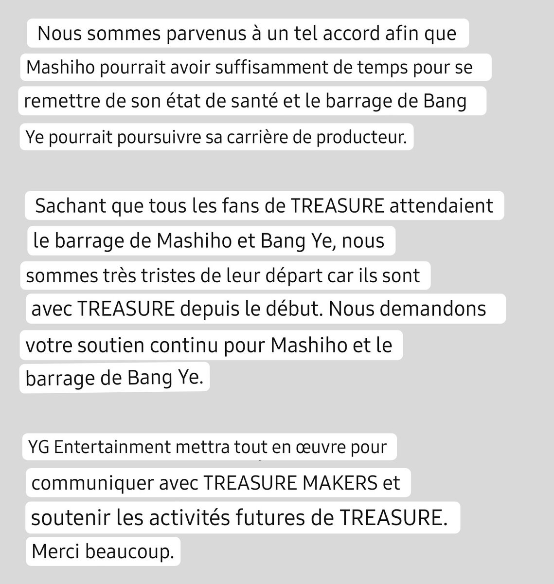 -💎-↳ | 08.11.22 | ANNONCE

En raison du départ de Yedam et Mashiho, la fanbase va ce mettre en pause, n'hésitez vraiment pas à vous entraider en vous, bon courage à tous les Teumes pour cette triste nouvelle

---
→ De toute la fanbase
<a href="/treasuremembers/">TREASURE</a>