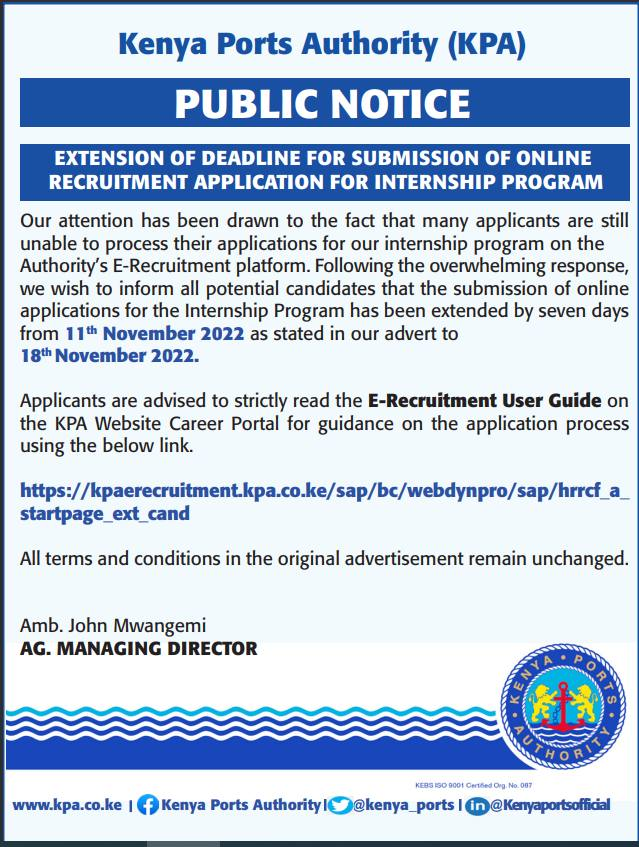 Kenya Ports Authority on Twitter "KPA has extended the application