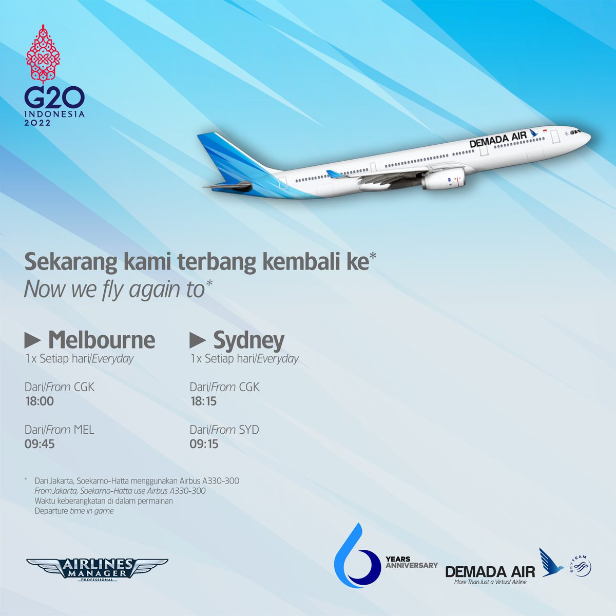 DEMADAAIR's tweet photo. Sekarang kami terbang kembali ke Australia menggunakan Airbus A330-300 pada Airlines Manager.

Now we fly again to Australia use Airbus A330-300 on Airlines Manager.

#DEMADAAIR #DEMADAGroup #AirlinesManager #AirlinesPainter https://t.co/uEpcDT27Zl