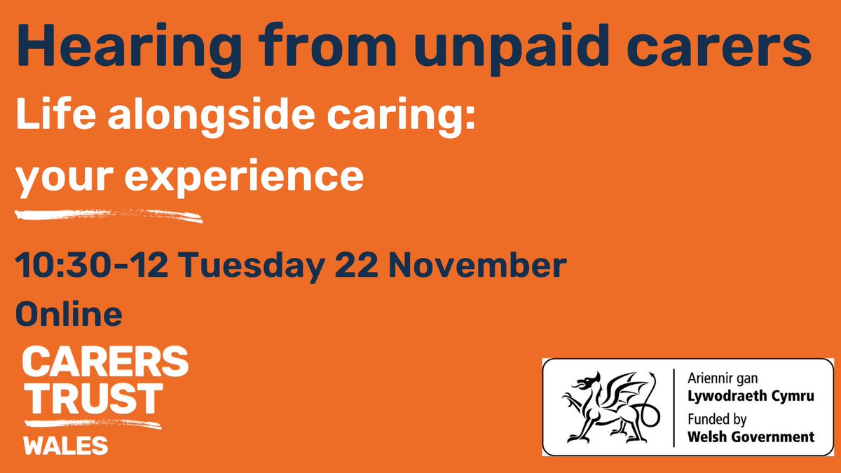 Just two weeks until our next online event to hear from #UnpaidCarers on behalf of <a href="/WelshGovernment/">Welsh Government</a> 

This time, we want to hear about what it's like to maintain a life alongside caring. 

Register here: bit.ly/3hqKTRK