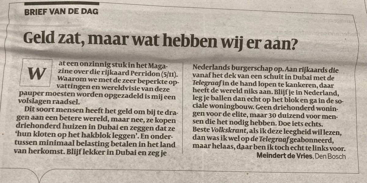 100% eens met deze briefschrijver 👇🏼