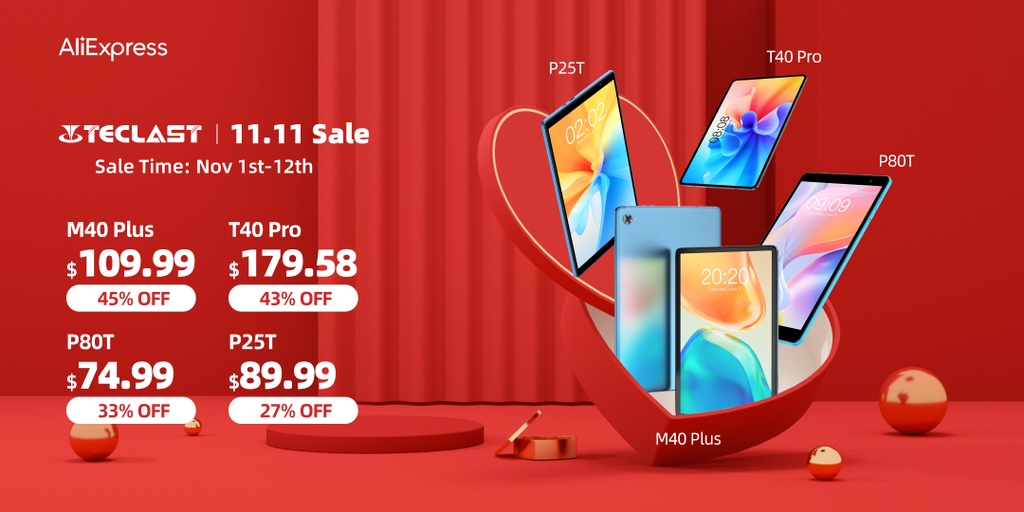 TeclastOfficial's tweet photo. Teclast 11.11 sale is hitting around!🎊🎊 With the platform-wide automatic promotion of 9$ off 90$, you can enjoy #M40Plus, #T40Pro, #P80T, and #P25T tablets at the lowest price. 💸💸
🛍️Shop now: https://t.co/mw5ISpBtvi
#Teclast #1111sale #M40Plus #tablet #deals https://t.co/NG1mUZq048