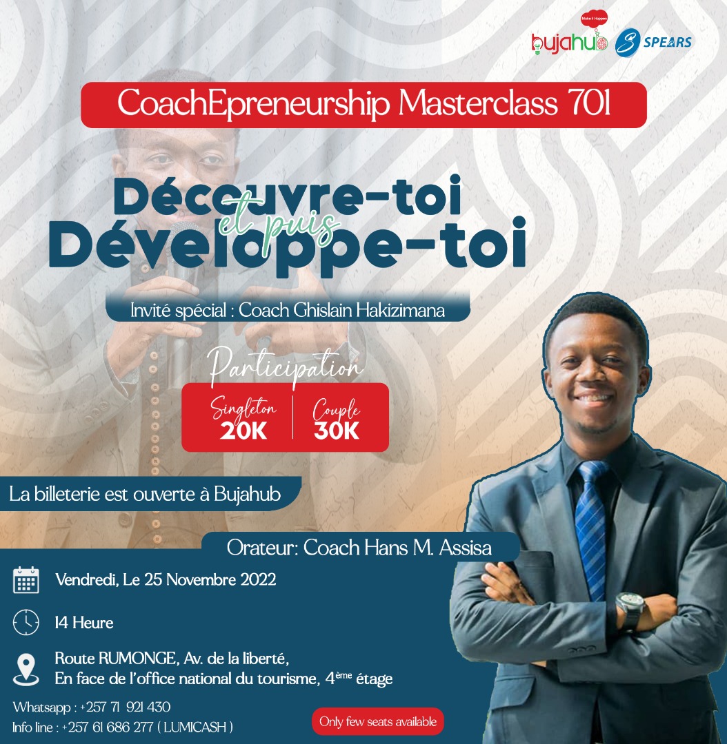 BujaHub's tweet photo. Qui es-tu? 🤔🤔
Après le #CoachEpreneurship masterclass #CM701, un programme de coaching hors pair, ceci sera une question que tu pourras répondre directement sans aucun doute.
Don’t Miss out, 'cause this ain’t gon’ be like anything you’ve experienced before !!!
#Burundi https://t.co/YGPsQkj8TQ