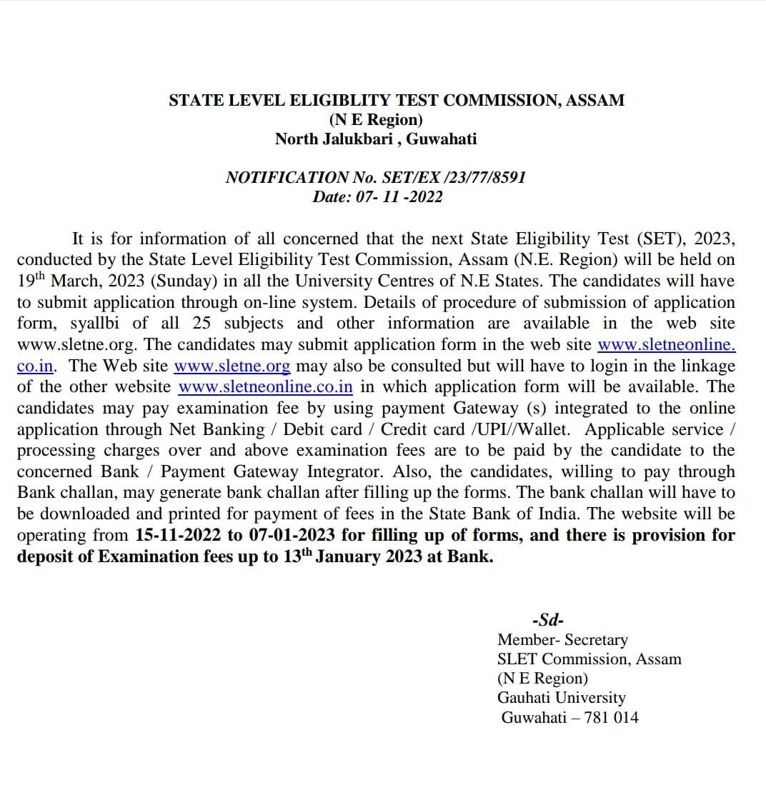 imoynuddin786's tweet photo. State Level Eligibility Test (SLET), 2022-23
for Assam
#SLET2022-23
#SLETnotification2022-23 https://t.co/5ONQbxrIVl