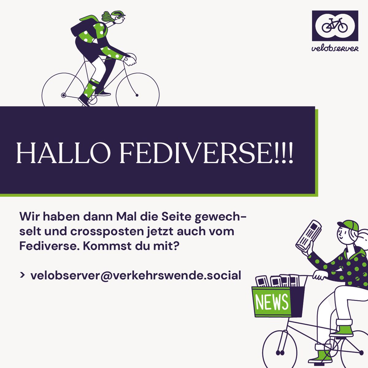 Hallo alle - wir haben auch die Seite gewechselt und sind #neuhier im #Fediverse. Kommt ihr mit?

Bei VelObserver können Menschen die Fahrradinfrastruktur bewerten. Das einzige Kriterium ist dabei, wie es sich für dich anfühlt, an dieser Stelle… verkehrswende.social/@velobserver/1…