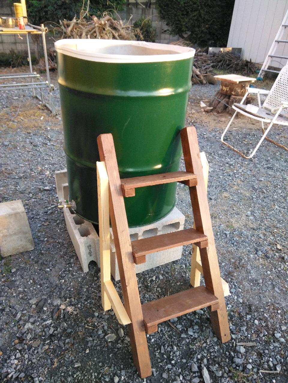 ドラム缶風呂 横置きタイプ 蓋あり スノコ付き（桧）