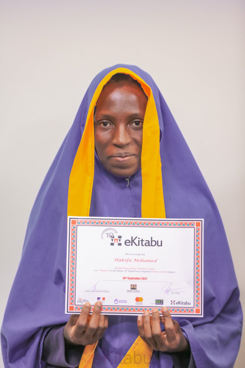 ekitabu's tweet photo. Congratulations to Hakofa Mohamed, Digital Essay Competition (DEC) 2022 winner in the Arabic Primary category. Hakofa is a student at Daku Primary School in Tana River County. #DECWinners #essaywriting https://t.co/Qag0ujXBZw https://t.co/00g1Bi6zFn