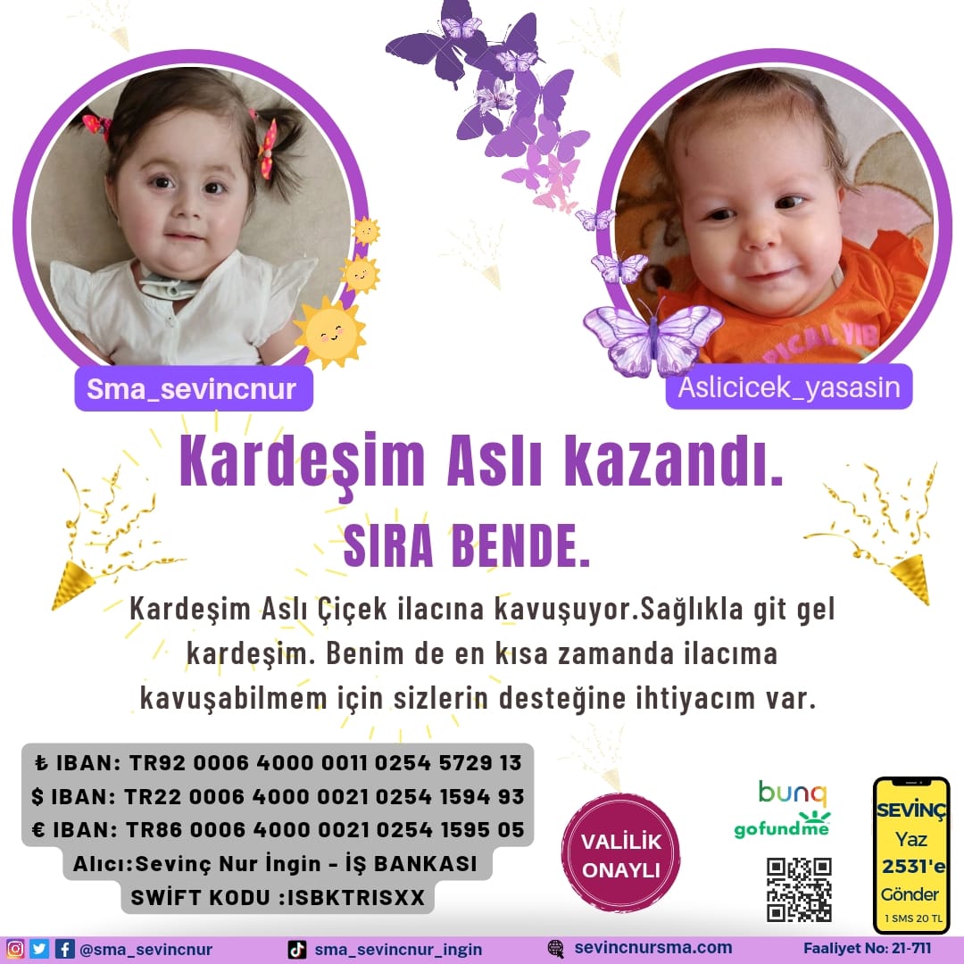 SMA değil Aslı Çiçek kazandı!🥳🥳 Sağlıcakla git gel Aslı Çiçek 🌸 Sizlerin sayesinde Sevinç Nur 'da kazanacak. Dayanışma yaşatır. Birlikte başarabiliriz ✌ @Aslicicekyasas1 #BeraberYaşatacağız #FenerbahceKollanıyor #Darmaduman #LUNA #ElonMusk #guenaydin