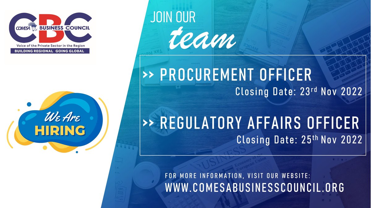 .@COMESABusiness is looking to recruit competent & experienced experts for the following roles under the #DigitalFinancialInclusion Program for #MSMEs: 🔹Procurement Officer 🔹Regulatory Affairs Officer For the full Terms of Reference & to apply, visit🌐lnkd.in/dmj49Pbs