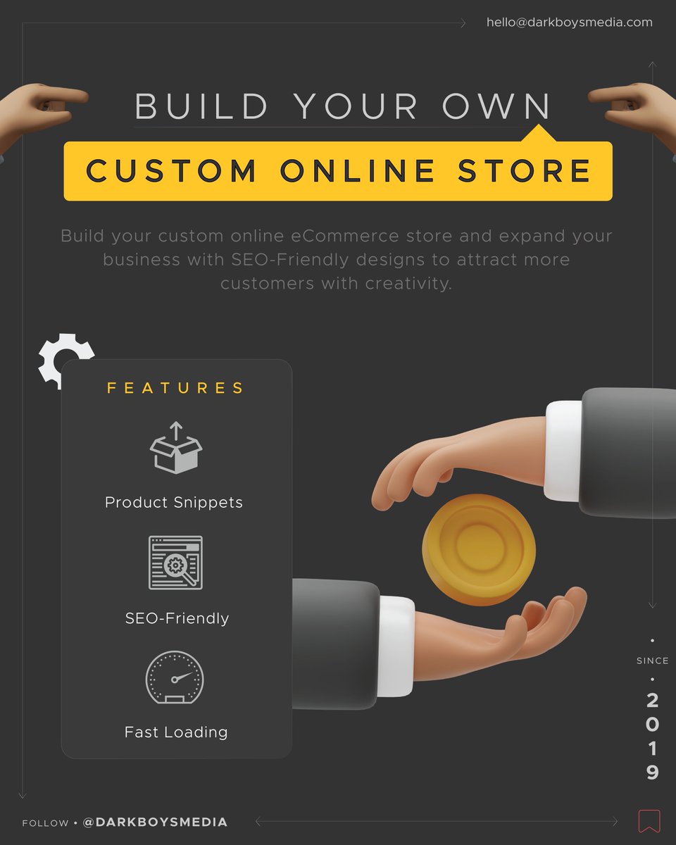 Build your custom online eCommerce store with dark boys media to scale your business 🚀
-
Let's chat 👋
hello@darkboysmedia.com
#darkboysmedia #ecommerce #ecommercebusiness #customwebsite #ecomercewebdesign #grocerystoreonwheels #ukecommerce #ecommerceentrepreneur #myonlinestore