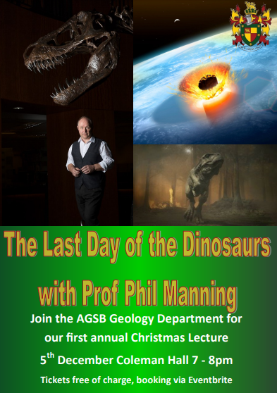 We are delighted to announce that @ProfPhilManning has agreed to deliver our inaugural annual Geology Christmas lecture <a href="/agsb_official/">AGSB Head Master</a> on the 5th of December. To reserve you place please book a ticket via Event Brite tinyurl.com/mpkjvrz2