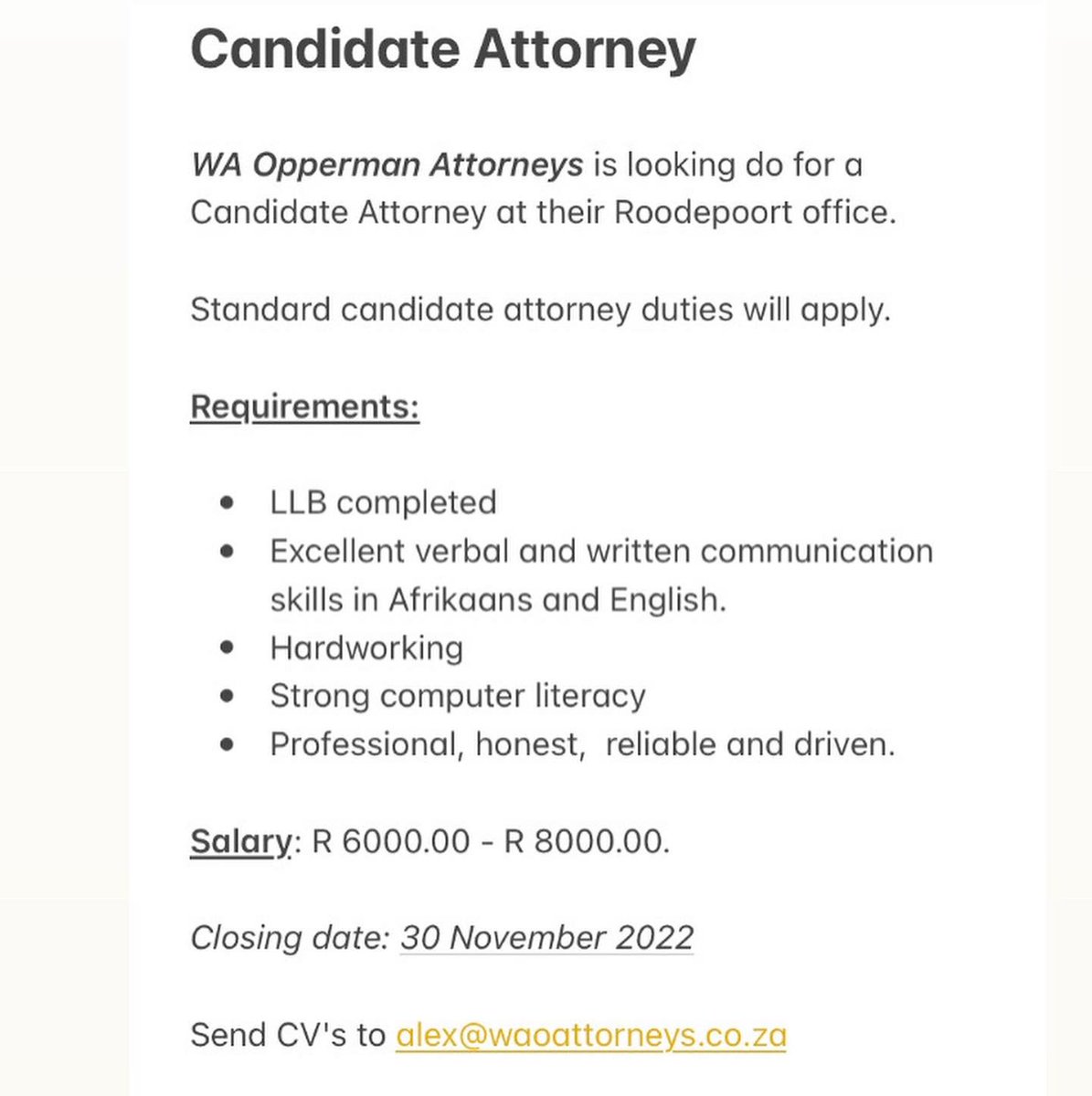 Candidate Attorney Vacancy