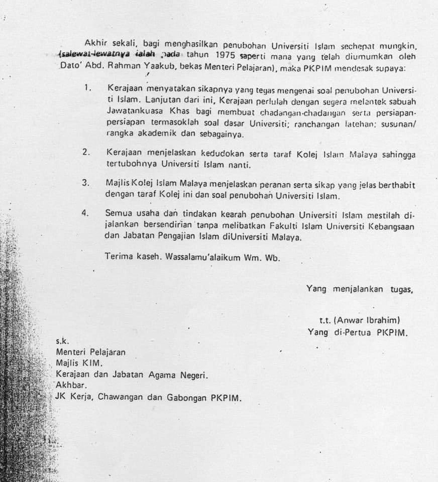 afarhan_96's tweet photo. Jangan menipu sejarah. Penubuhan UIAM adalah cernaan para mahasiswa terutama @PKPIMalaysia hasil Kongres Universiti Islam. Nak tengok surat ori, mai opis https://t.co/nGbJG0WLpf