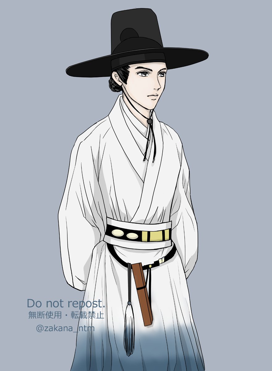 korean clothes hanbok hat solo black hair simple background 1boy  illustration images