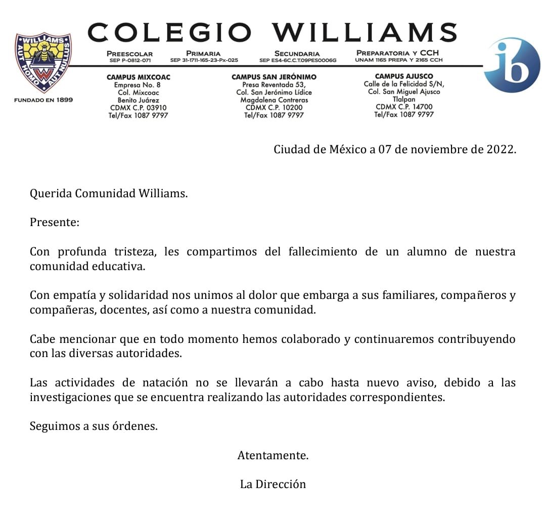 Lorena Alvarez (@lorealmon) on Twitter photo De madrugada y ocultándonos su versión oficial, el <a href="/colegiowilliams/">Colegio Williams</a> informó la muerte de mi sobrino. Sin empatía o solidaridad, están ocupados en su imagen y no en esclarecer su negligencia.
Ayúdame a difundir #JusticiaParaAbner 🙏🏽 <a href="/FiscaliaCDMX/">Fiscalía CDMX</a> De madrugada y ocultándonos su versión oficial, el <a href="/colegiowilliams/">Colegio Williams</a> informó la muerte de mi sobrino. Sin empatía o solidaridad, están ocupados en su imagen y no en esclarecer su negligencia.
Ayúdame a difundir #JusticiaParaAbner 🙏🏽 <a href="/FiscaliaCDMX/">Fiscalía CDMX</a>