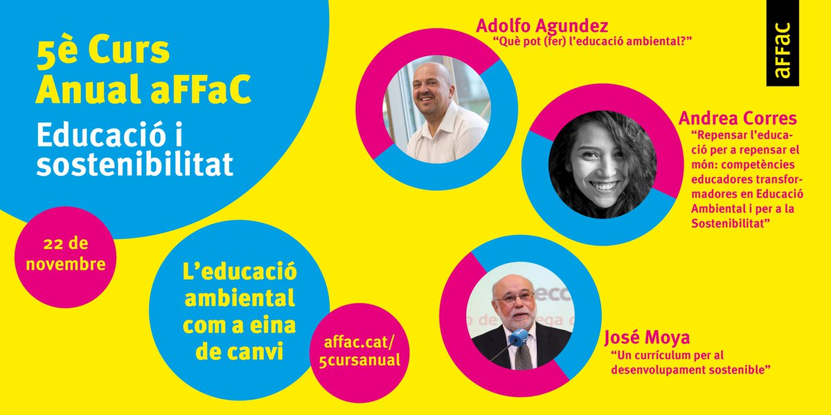 affac_cat's tweet photo. ▪️ 3a sessió (22 de novembre) del #5èCursAnualaFFaC: "L'educació ambiental com a eina de canvi" amb Adolfo Agundez, @AndreaCorres i José Moya.  

🗣️ Parlarem d'educació ambiental, competències educadores i currículums. https://t.co/zn9xb5SANe