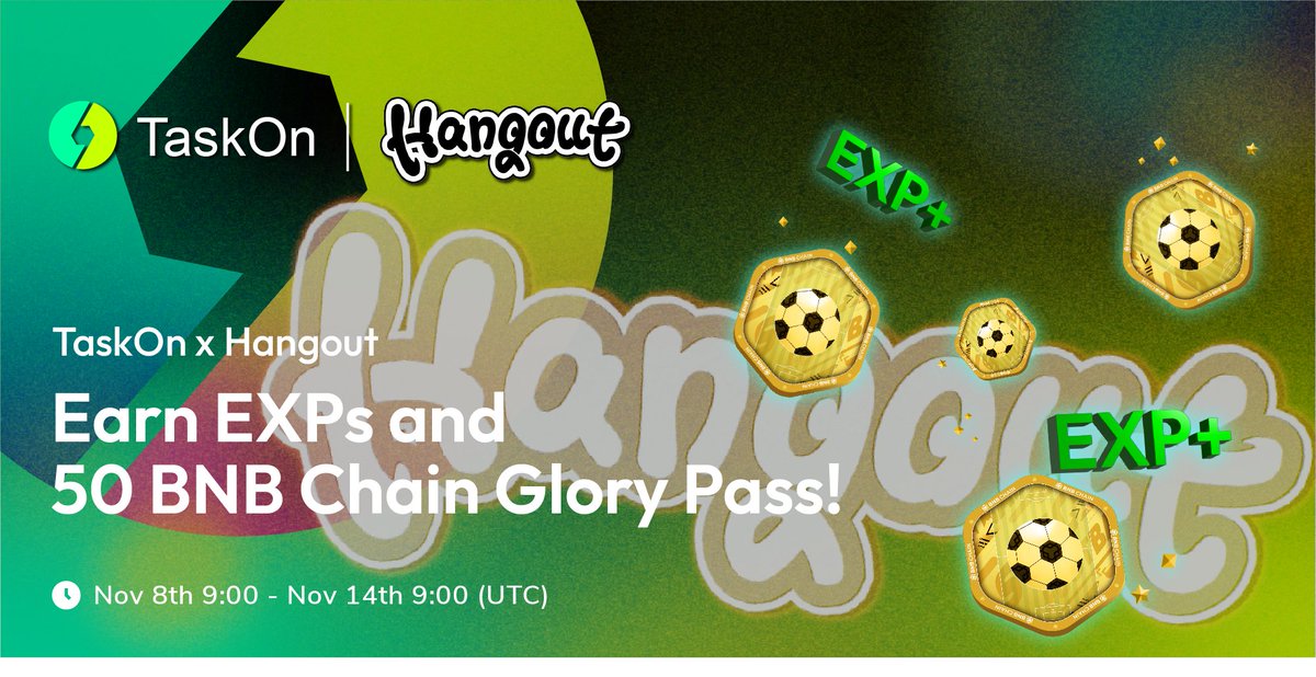 taskonxyz's tweet photo. 🎉We are excited to host a special #giveaway with @HangoutMeta, one of the partners in the upcoming @BNBCHAIN #Football Fiesta!
 
🎁 Prize Pool: 50 #BNBChain Glory Pass
⏰ Nov 8th 9:00 - Nov 14th 9:00 (UTC)

🙌Complete simple tasks to share rewards ⬇ 
⚽️https://t.co/0J6TNOZZCK https://t.co/fiNLMjirJj
