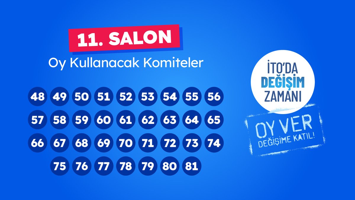 Yarın, İstanbul Fuar Merkezi 11 numaralı salonda oy verecek meslek komiteleri hangileri? Cevabı burada 👇 

#ito #istanbulticaretodası #itodadeğişim