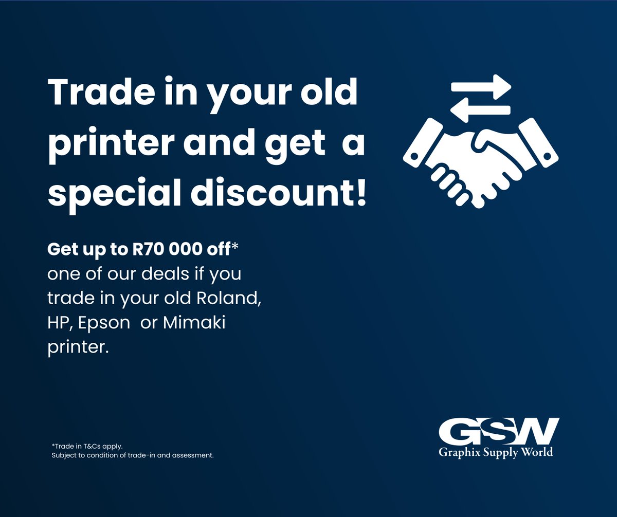GraphixSupWorld's tweet image. Trade in your old printer and get a special discount on a brand new #Mimaki printer! Contact us today - gsw.co.za