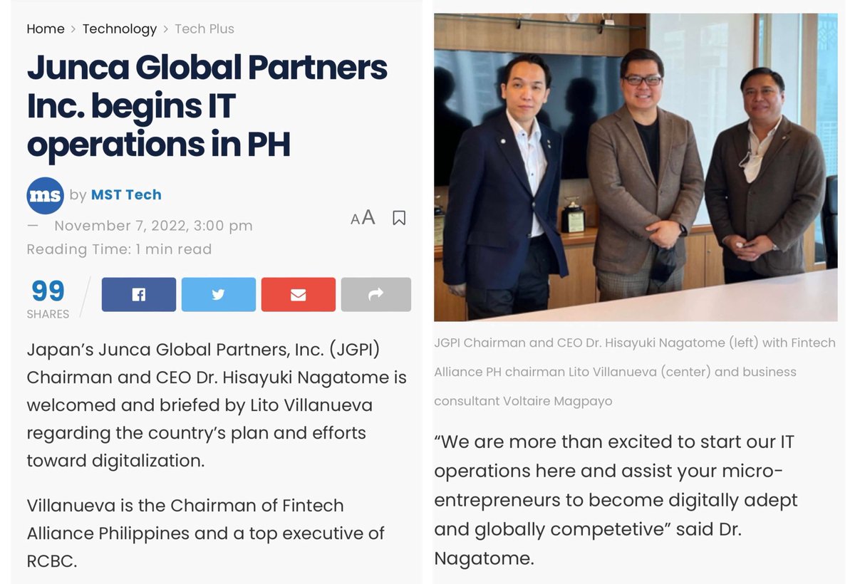 【Notice】Conversation with the Chairman of the Fintech Association of the Philippines Featured in Leading Filipino Newspaper

Click here to check the article.
manilastandard.net/tech/314276226…