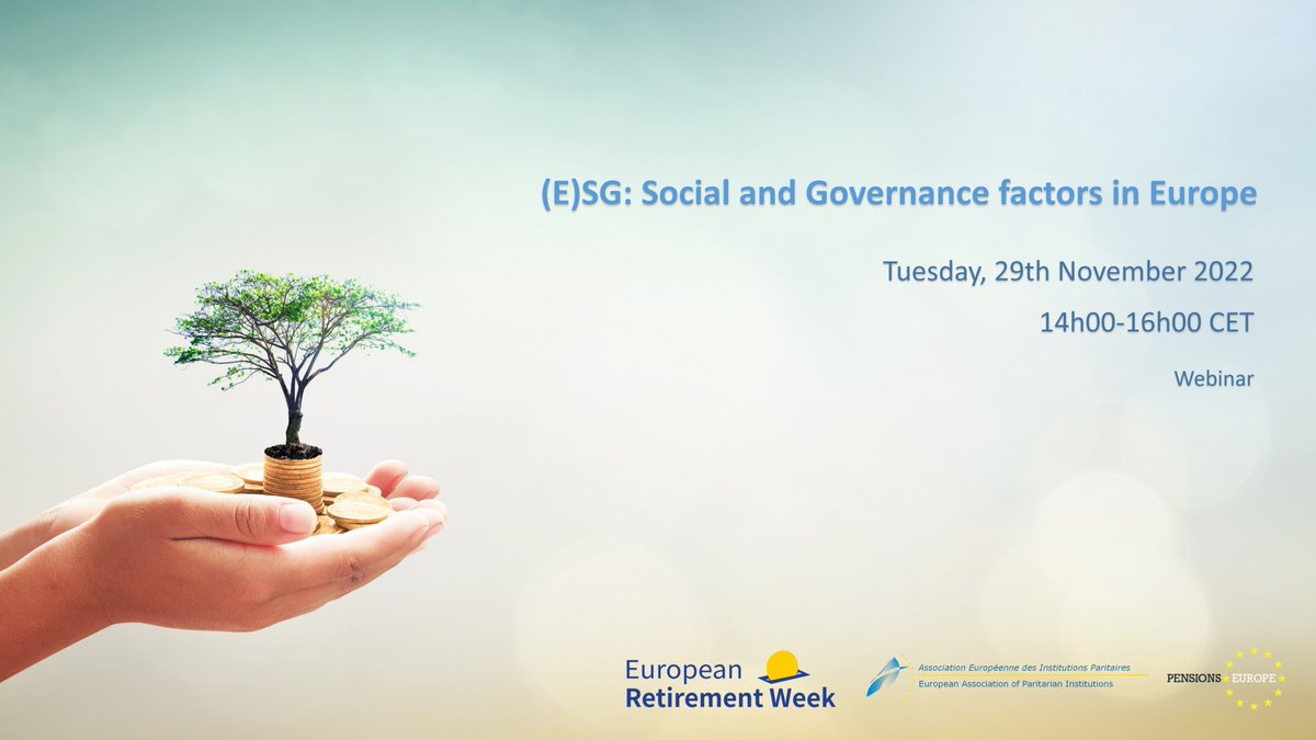 The programme and registration for <a href="/EU_AEIP/">AEIP</a> and <a href="/PensionsEurope/">PensionsEurope</a> joint webinar on the topic of: (E)SG: Social and Governance factors in pensions are now available! For more information: bit.ly/3WMoP40