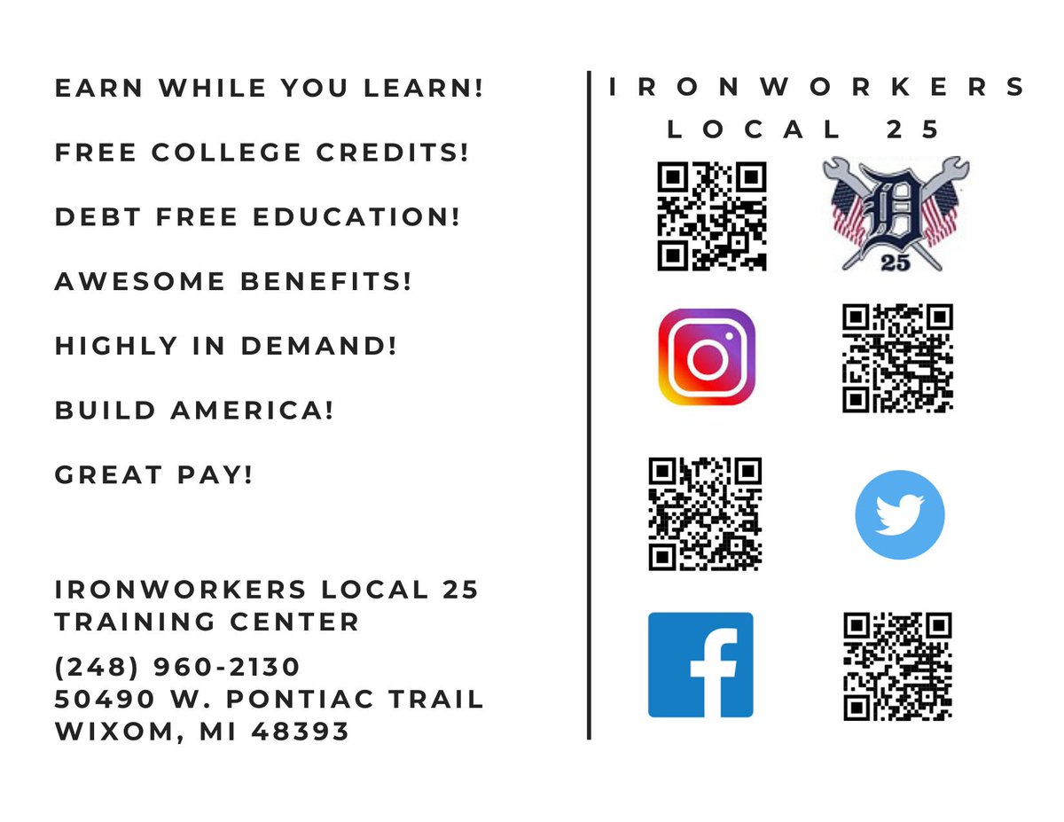 #careers #opportunity #registeredapprenticeships #earnwhileyoulearn #debtfreeeducation #theskiesthelimit #theotherfouryeardegree #indemand #construction #skilledtrades #buildingtrades #ironworkers #greatpay #benefits #michigan #education #income