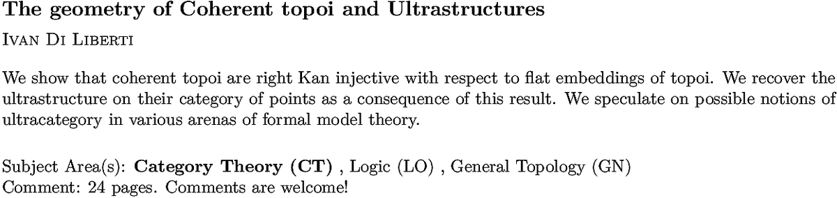 arxiv.org/abs/2211.03104…
I D Liberti
The geometry of Coherent topoi and Ultrastructures