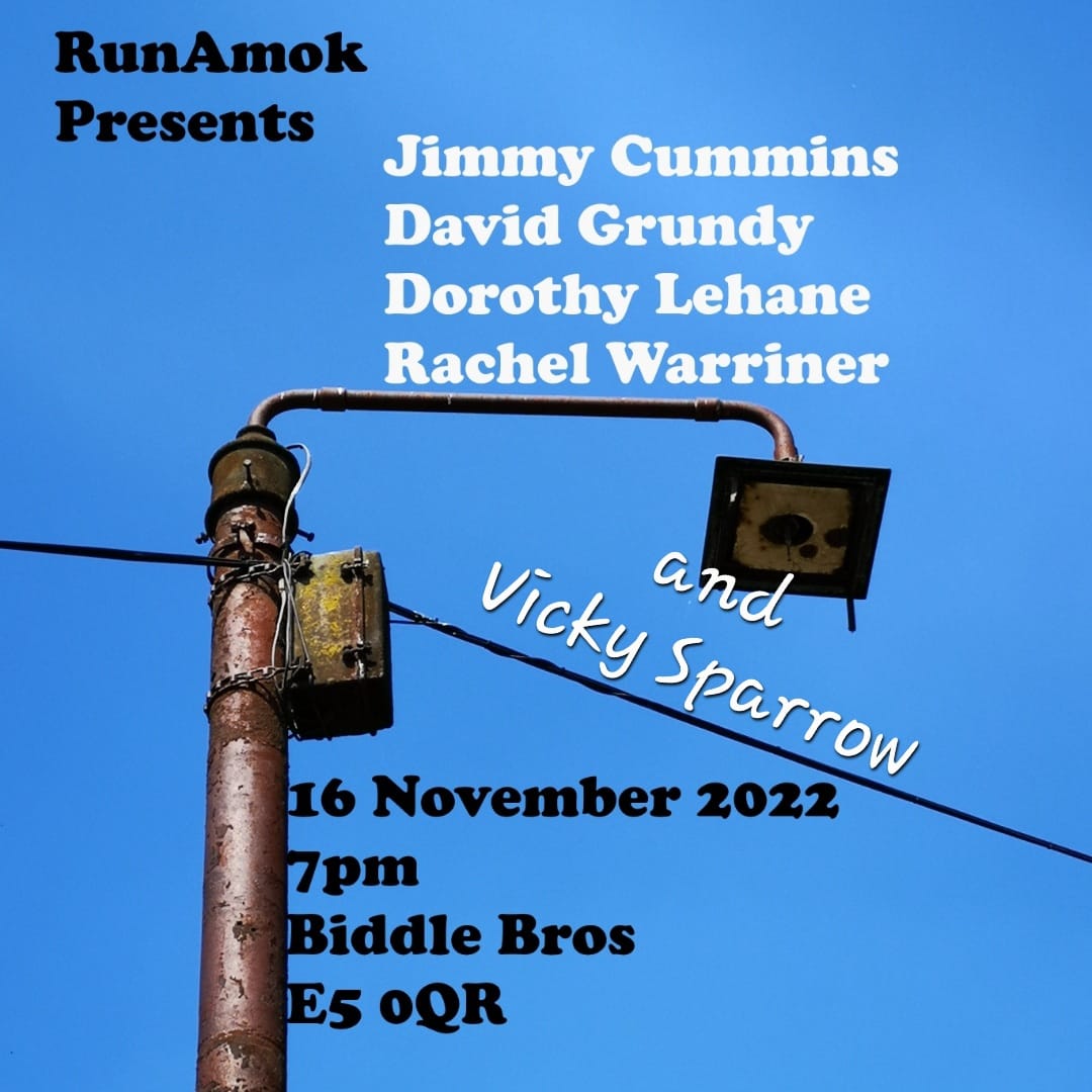 Come along next week to hear <a href="/DEFAULTpoetry/">Jimmy Cummins</a> <a href="/DorothyLehane/">Dr Dorothy Lehane</a>, David Grundy, Vicky Sparrow and <a href="/rachelwarriner_/">Rachel Warriner</a> read. There will be new books to buy.