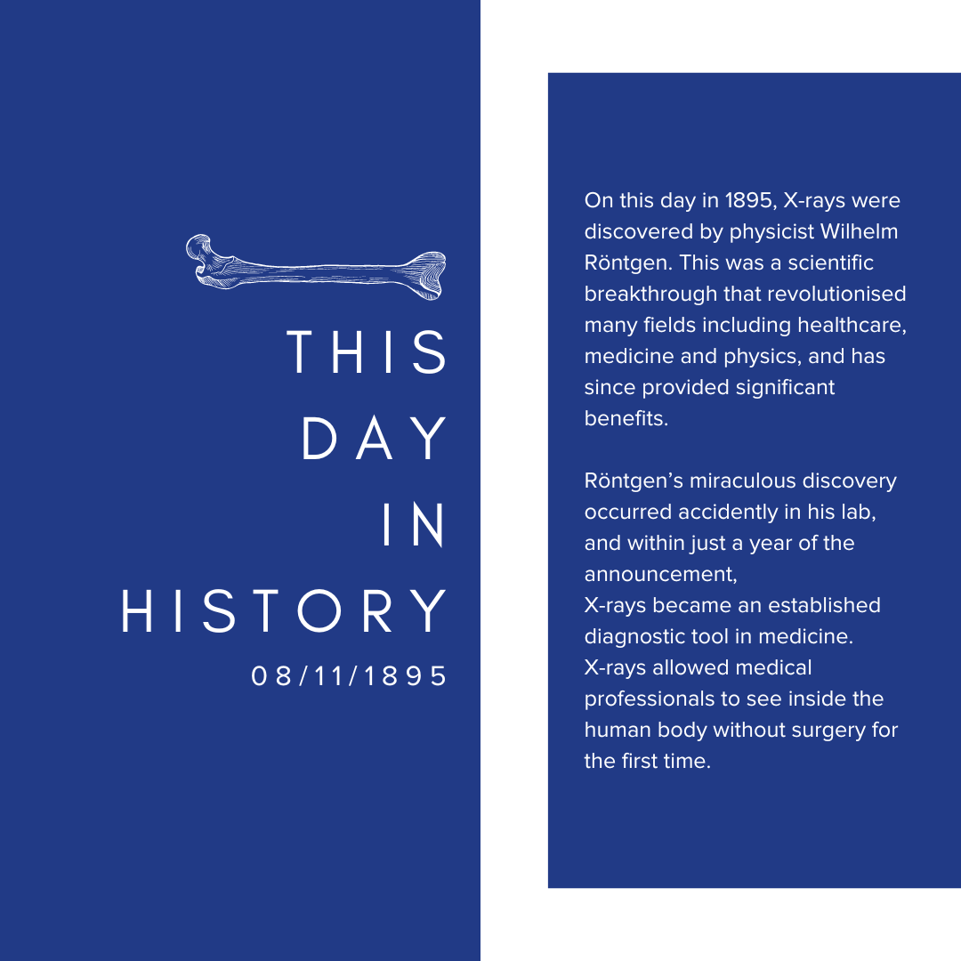 KMsoftLtd's tweet photo. This Day in History- 08/11/1895

On this day in 1895, X-rays were discovered by physicist Wilhelm Röntgen. Learn more about the history of X-rays below.

#history #healthcare #xray #medical #tech #innovation #science https://t.co/SPHQDdVdQ5