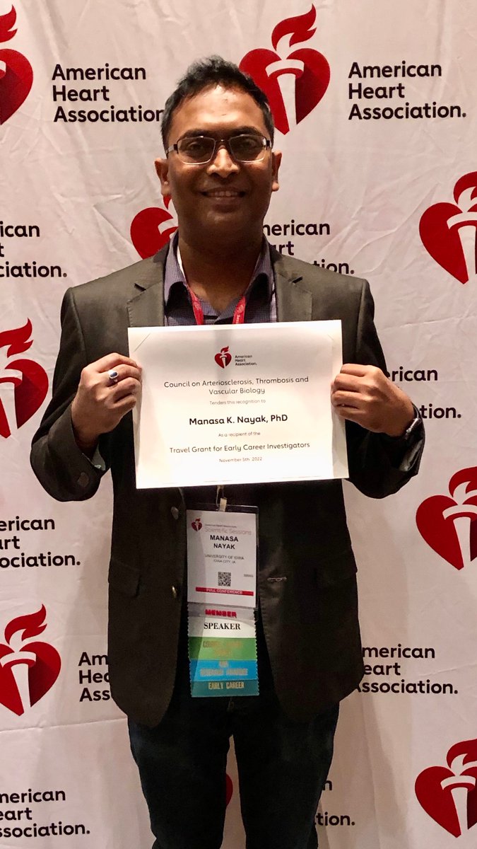 IntMedatIowa's tweet photo. Congratulations to @manasbiotech, Hem/Onc Research Assistant Professor, on his Travel Grant Award for Early Career Invesigators! #AHA22 @atvbahajournals @American_Heart https://t.co/YCUKBpO00S